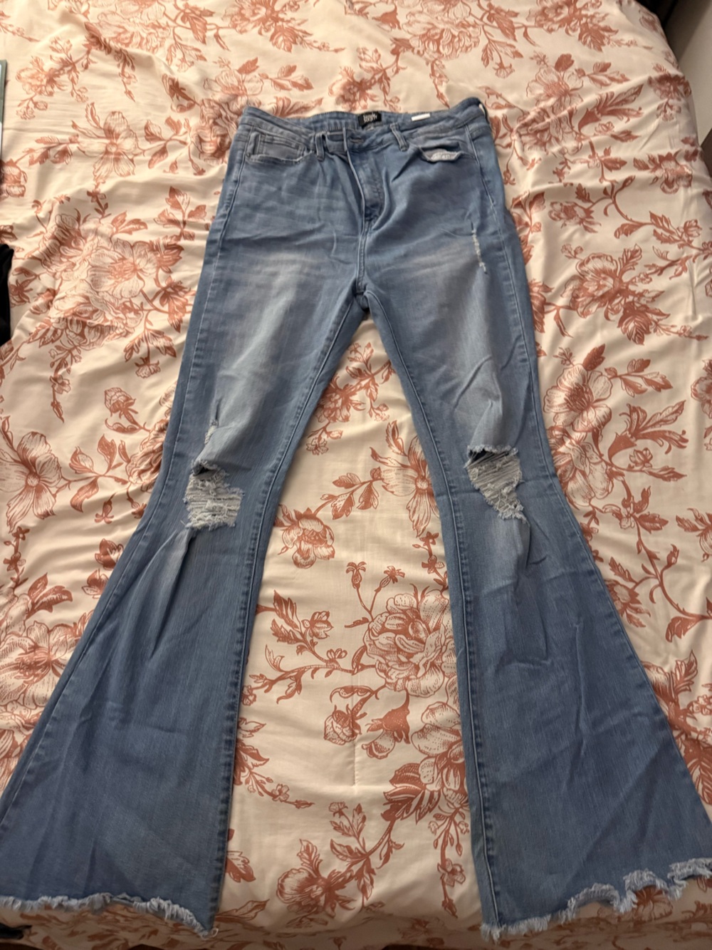 Light Wash Distressed Flare Jeans - Women